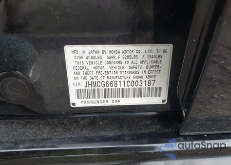 2001 Honda Accord 2.3 Ex из США, поврежденный, VIN JHMCG66811C003187